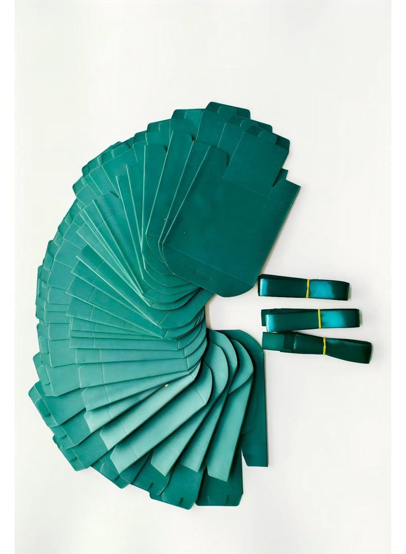 أومون 【30 قطعة】حقيبة هدايا صغيرة 3.9*2.36 بوصة - حقيبة هدايا حفلة حلوى مع شريط فيونك لرمضان والعيد (أخضر داكن) - Image 4